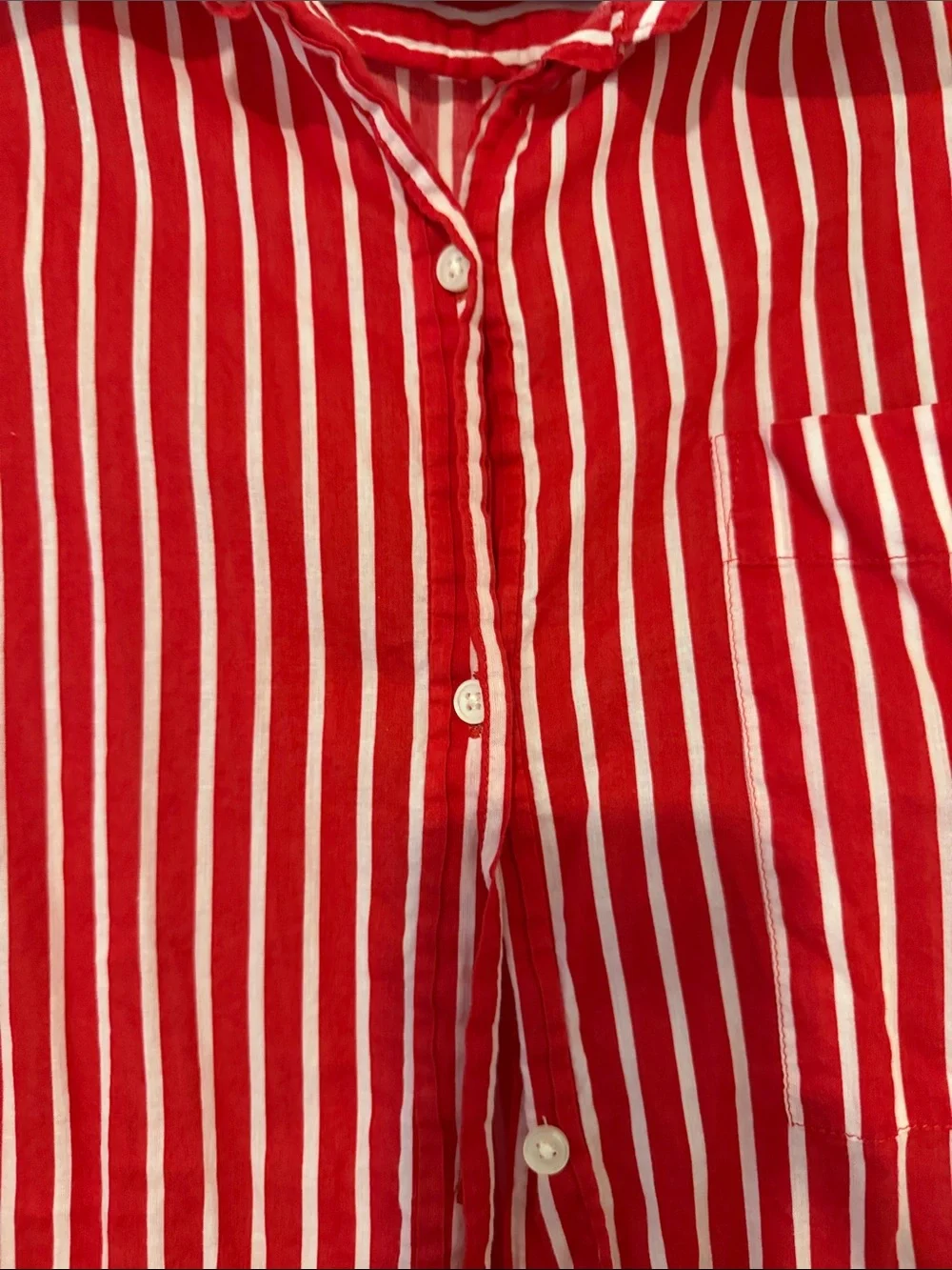 J. Crew Red and White Vertical Stripe Button-Down Shirt